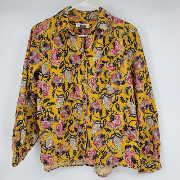 Pilcro Tops - Pilcro by Anthropologie Sigourney Corduroy Button Down Yellow Paisley Shirt Smal